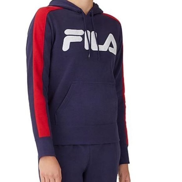 FILA Chica Hoodie Sweatshirt Blue with Red Arm Stripes Women's Sz XS - Picture 2 of 5